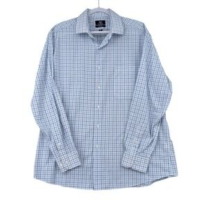 Dockers Mens XL Blue‎ White Windowpane Check Fitted Stretch Collar Shirt